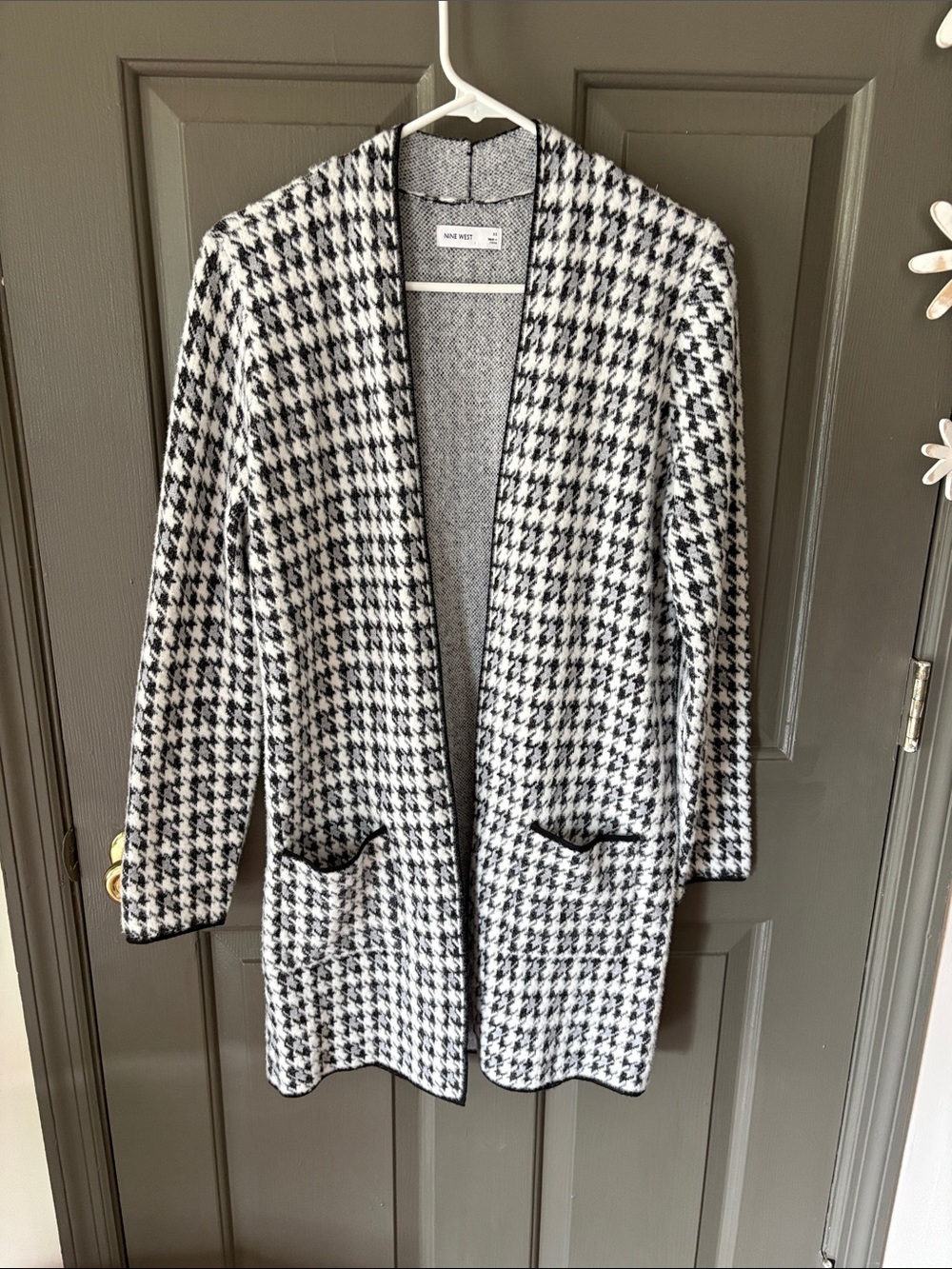 Nine West Open Front Houndstooth Cardigan